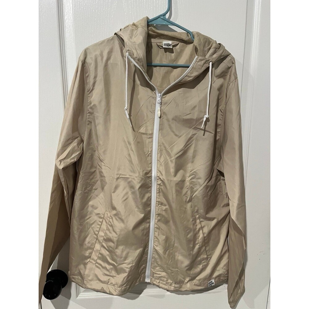 Grand Running Club Windbreaker Jacket Tan Hooded Lightweight Large